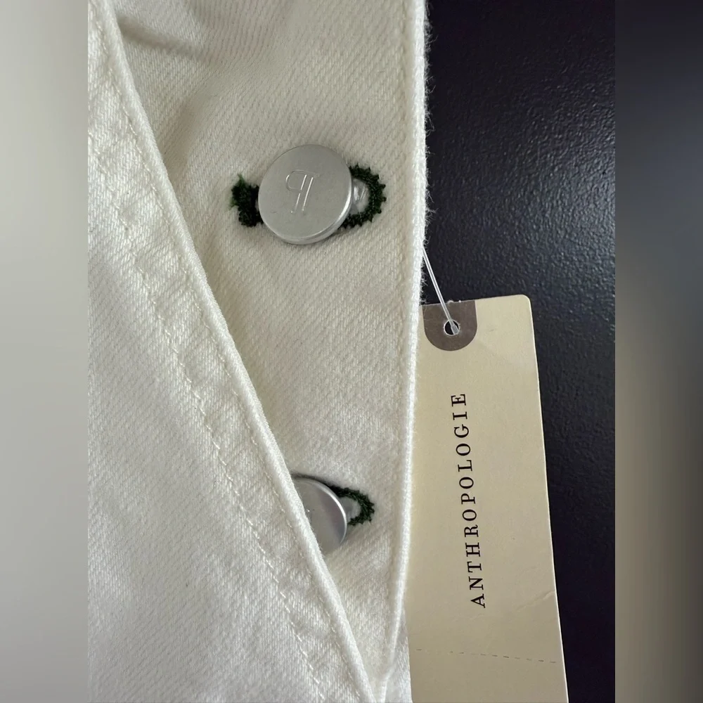 Anthropologie Pilcro Kenna Heritage White & Green Barrel Overalls • S • NWT - Picture 10 of 14